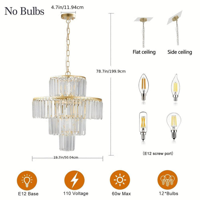 12-Light French Gold Plus Transparent Crystal Geometric Chandelier, Modern Crystal Chandelier Pendant Light Fixture for Dining Bedroom Living Room-ErisView
