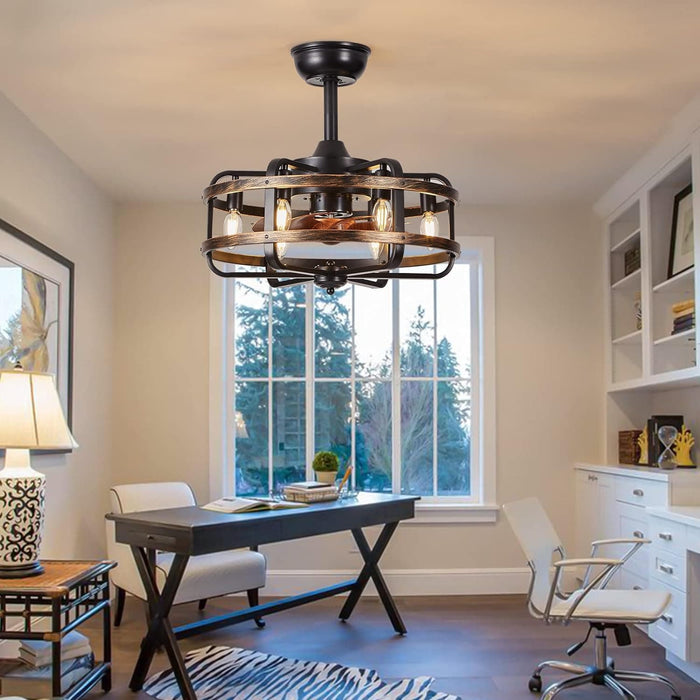 18 in. Caged Ceiling Fan with Remote, Flush Mount Ceiling Fans Chandeliers Fan, Bladeless Vintage Farmhouse Rustic Ceiling Fans with Lights for Bedroom-8-ErisView