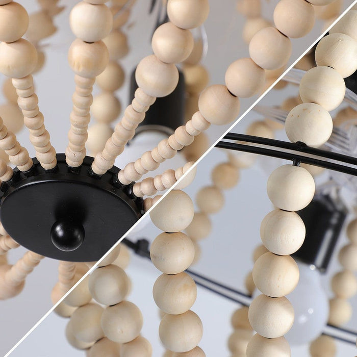 18 in. Boho Style Wooden Beaded Ceiling Light, Globe Shaped White Coastal Flush Mount Light-ErisView