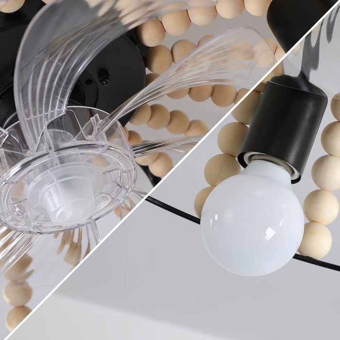 18 in. Boho Style Wooden Beaded Ceiling Light, Globe Shaped White Coastal Flush Mount Light-ErisView