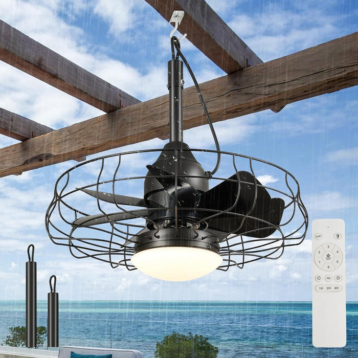 19 in. Vintage Waterproof Outdoor Fans for Pergola, Caged Enclosed Ceiling Fan with Lights, Wet Rated Outdoor Ceiling Fans with Remote for Gazebo Patio-1-ErisView