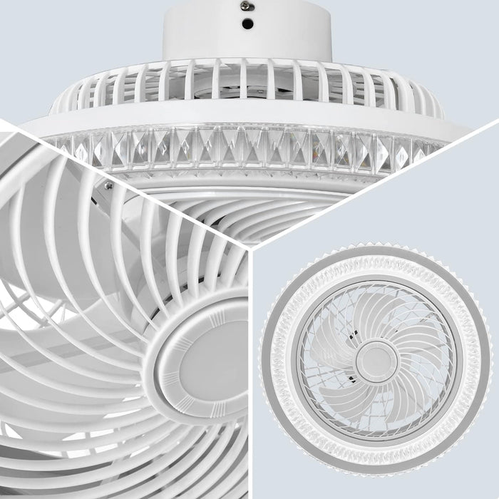 20 in. Modern Dimmable Enclosed Ceiling Fan Chandelier, White Flush Mount Bladeless Ceiling Fan, Low Profile Reversible DC Ceiling Fan for Small Place-7-ErisView