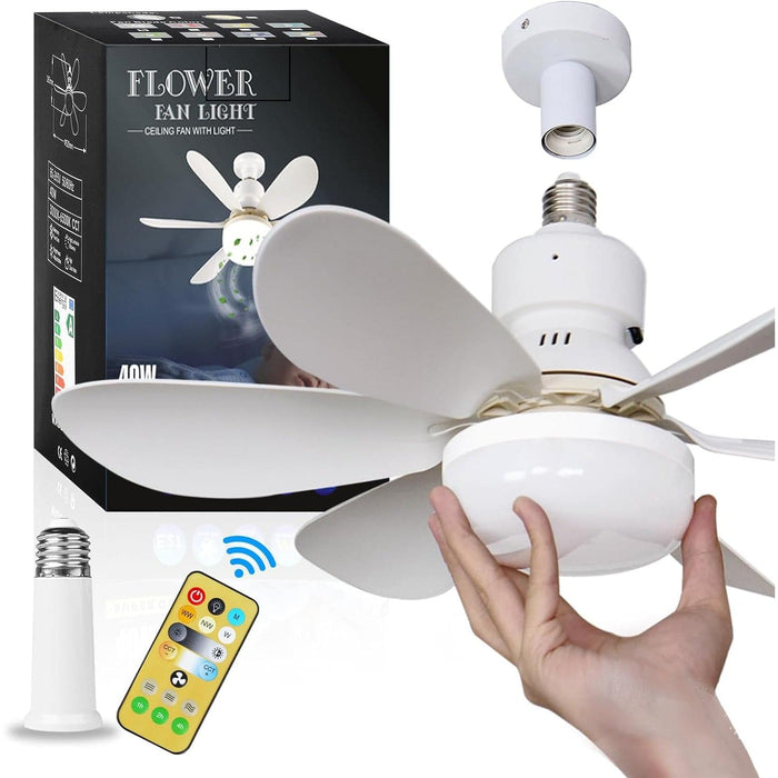 20.5 in. Bedroom Ceiling Fans with Lights, Mini Socket Ceiling Fan with Light, Small Ceiling Fan with Remote for Garage, White Kitchen Ceiling Fans-1-ErisView
