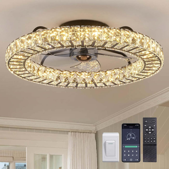 20 in. Black Remote Control Ceiling Fan and Light, Dimmable Semi Flush Mount Low Profile Ceiling Fan, Smart Invisible Reversible Modern Ceiling Fan