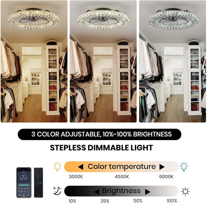 20 in. Black Remote Control Ceiling Fan and Light, Dimmable Semi Flush Mount Low Profile Ceiling Fan, Smart Invisible Reversible Modern Ceiling Fan