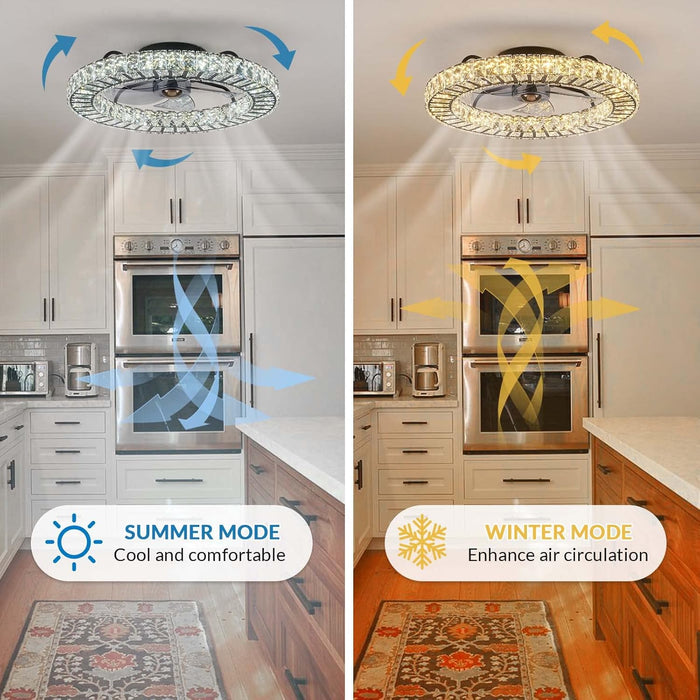 20 in. Black Remote Control Ceiling Fan and Light, Dimmable Semi Flush Mount Low Profile Ceiling Fan, Smart Invisible Reversible Modern Ceiling Fan