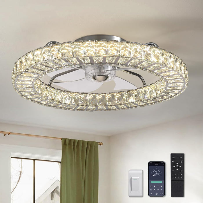 20 in. Black Remote Control Ceiling Fan and Light, Dimmable Semi Flush Mount Low Profile Ceiling Fan, Smart Invisible Reversible Modern Ceiling Fan