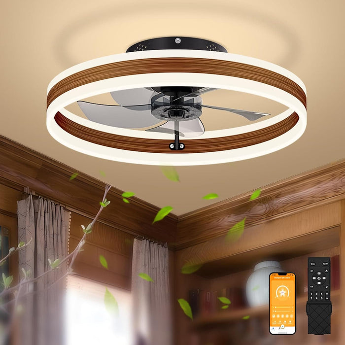 20 in. Flush Mount Ceiling Fandelier for Bedroom, White Low Profile Bladeless Ceiling Fan with Light and Remote