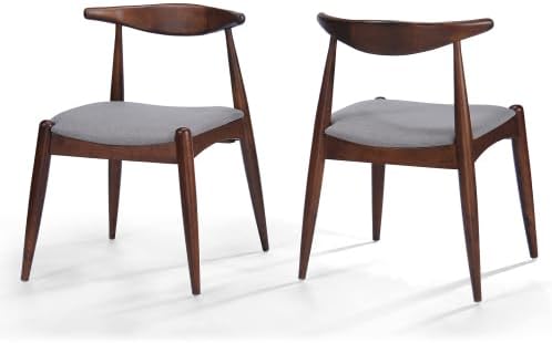 Dining Chairs Set of 2, Mid-Century Modern Kitchen & Dining Chairs,Curved Back and Textile Cushioned Seat, rubber Wood Living Room Side Chairs for Kitchen, Dining Room (Light gray+fabric)