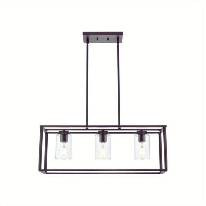 3-Light Contemporary Black Linear Pendant Light with Glass Shade, Farmhouse Hanging Pendant Light for Kitchen Island Dining Room-ErisView