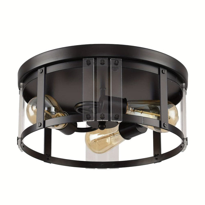 3-Light Drum Shaped Flush Mount Light, IndustrialBlack Flush Mount Light-ErisView