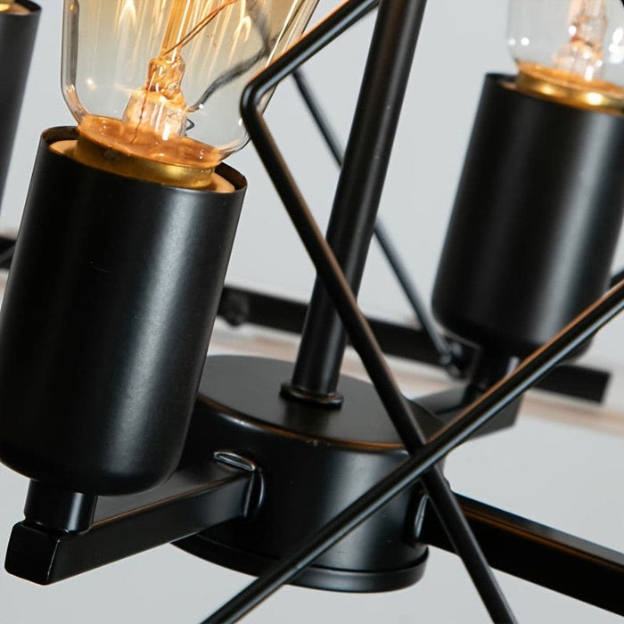 4-Light Brown Pendant Light with Square Cage, Farmhouse Geometric Dimmable Hanging Pendant Light-ErisView