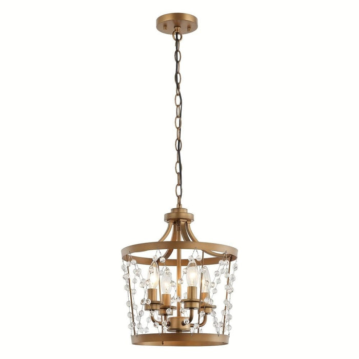 4-Light Gold Rustic Crystal Hanging Light with Long Chain-EriView