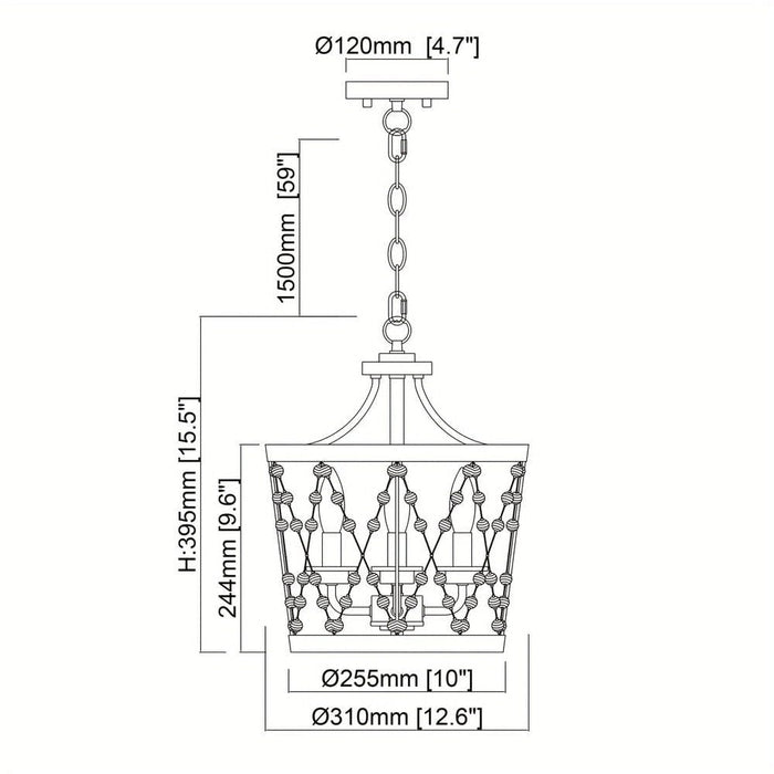 4-Light Rustic Crystal Hanging Light, Dimmable Drum Shaped Crystal Pendant Light-Dimension-ErisView