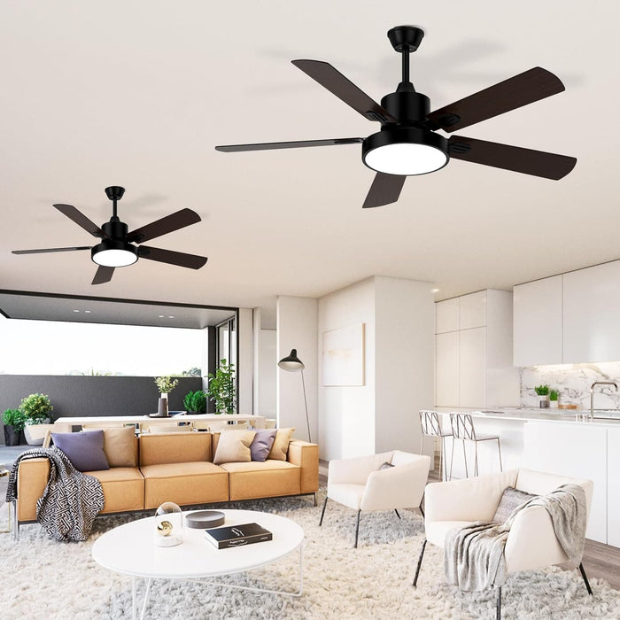 52 in. Ceiling Fans with Lights and Remote, Indoor Outdoor Black Outdoor Fan with Light for Patio Bedroom Living Room-2-ErisView