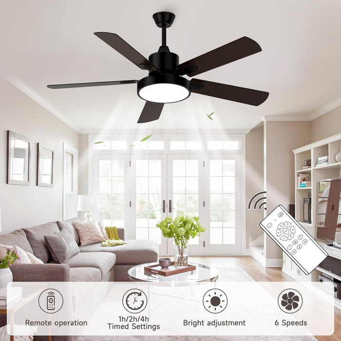 52 in. Ceiling Fans with Lights and Remote, Indoor Outdoor Black Outdoor Fan with Light for Patio Bedroom Living Room-3-ErisView