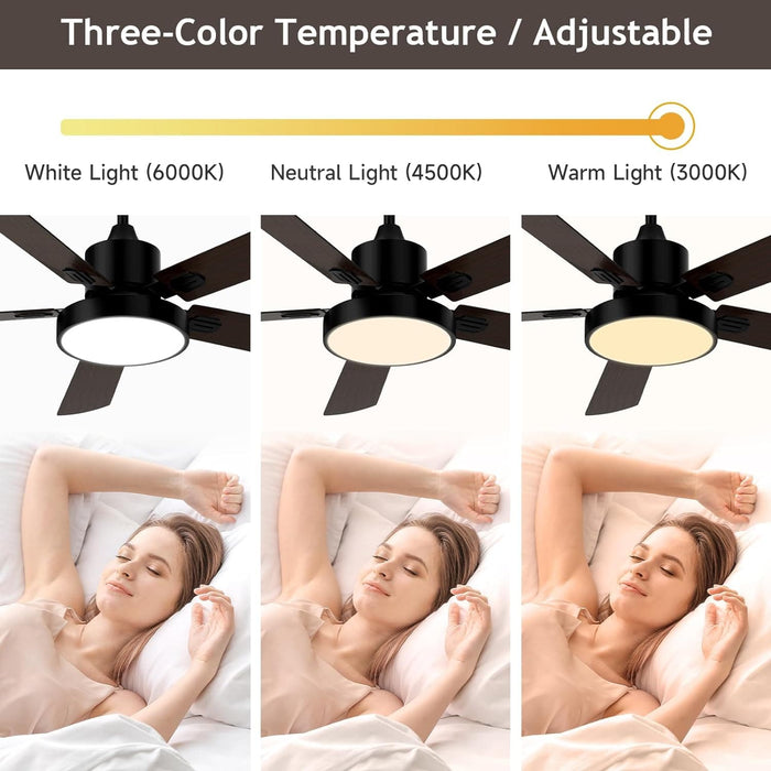 52 in. Ceiling Fans with Lights and Remote, Indoor Outdoor Black Outdoor Fan with Light for Patio Bedroom Living Room-4-ErisView