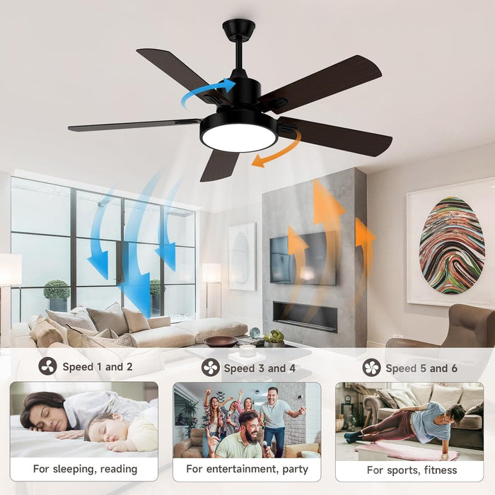 52 in. Ceiling Fans with Lights and Remote, Indoor Outdoor Black Outdoor Fan with Light for Patio Bedroom Living Room-5-ErisView