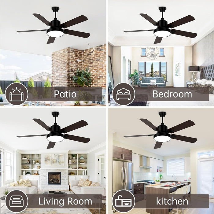 52 in. Ceiling Fans with Lights and Remote, Indoor Outdoor Black Outdoor Fan with Light for Patio Bedroom Living Room-7-ErisView