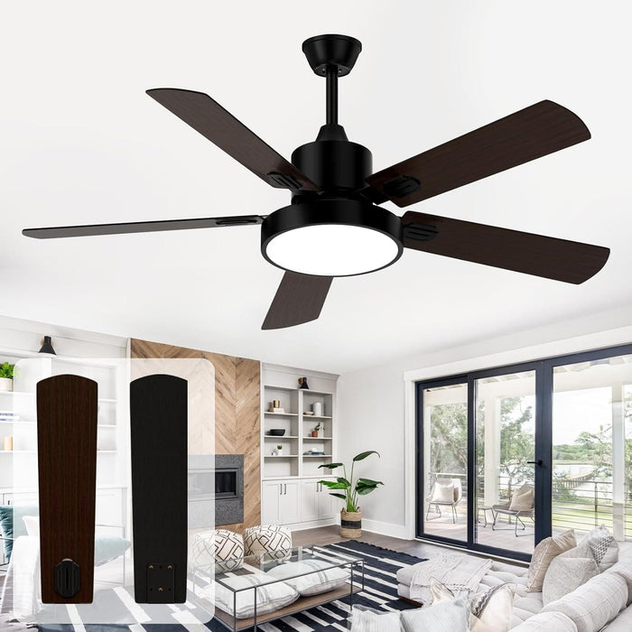 52 in. Ceiling Fans with Lights and Remote, Indoor Outdoor Black Outdoor Fan with Light for Patio Bedroom Living Room-1-ErisView