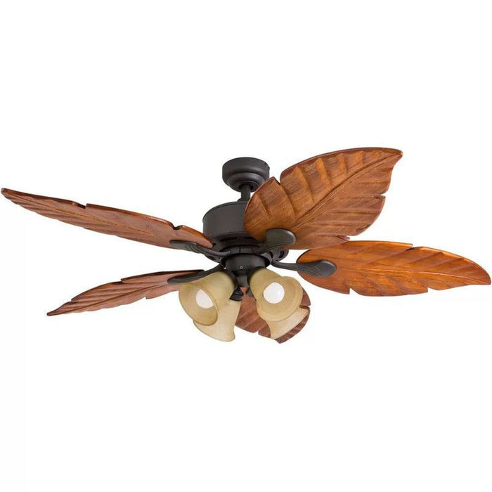 52 in. Tropical LED Ceiling Fan with Light Kits Wood Blade Pull Chain Remote Control for Living Room-ErisView