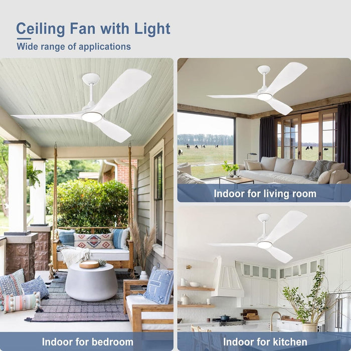 60 in. Ceiling Fan with Remote Control, White and Gold Ceiling Fans without Lights, Indoor Outdoor Reversible Quiet Ceiling Fans for Bedroom Living Room-25-ErisView