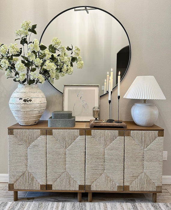 Nathan James Beacon Accent Natural Sideboard Storage Cabinet in Light Wood with Adjustable Interior Shelf and Seagrass Doors, for Hallway, Entryway or Dining Room, Light Brown