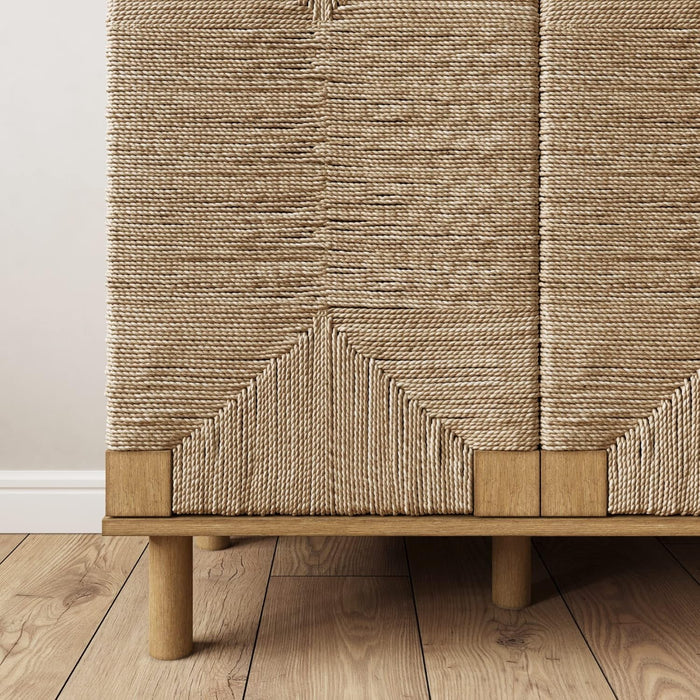 Nathan James Beacon Accent Natural Sideboard Storage Cabinet in Light Wood with Adjustable Interior Shelf and Seagrass Doors, for Hallway, Entryway or Dining Room, Light Brown