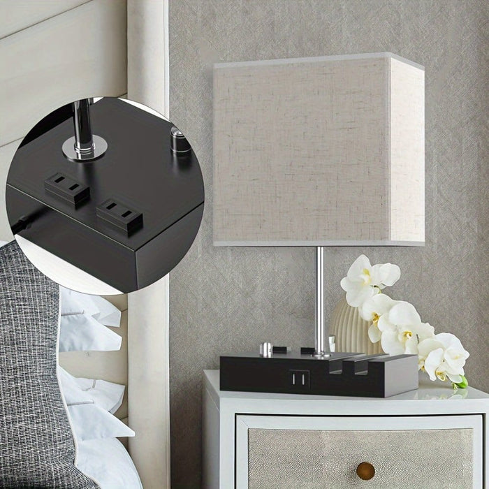 Bedside Lamps Table Lamp with 2 USB Ports, Modern Nightstand Lamp with 2 Phone Stands ErisView