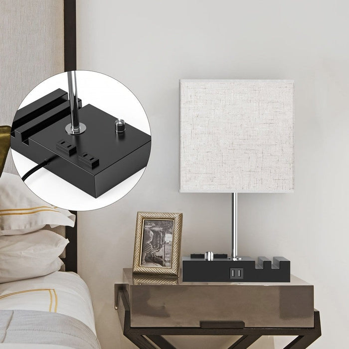 Bedside Lamps Table Lamp with 2 USB Ports, Modern Nightstand Lamp with 2 Phone Stands-Base Details-ErisView