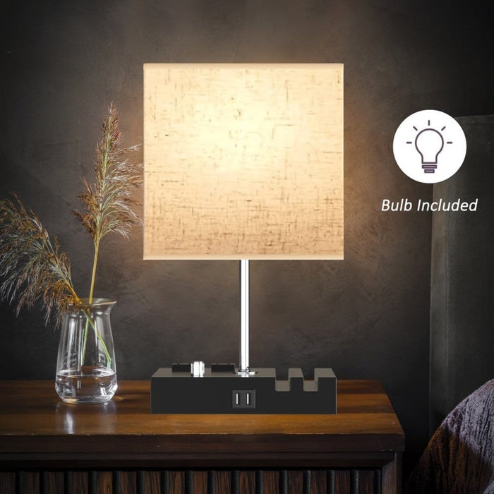 Bedside Lamps Table Lamp with 2 USB Ports, Modern Nightstand Lamp with 2 Phone Stands-Bedside-ErisView