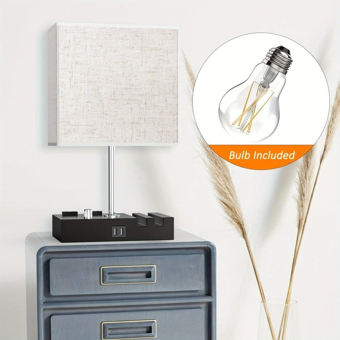 Bedside Lamps Table Lamp with 2 USB Ports, Modern Nightstand Lamp with 2 Phone Stands-Bulb Included-ErisView