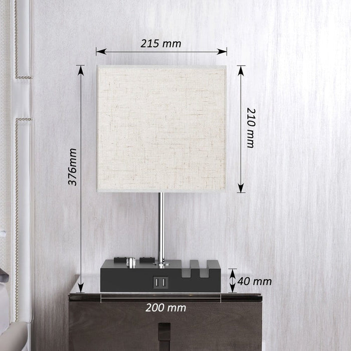 Bedside Lamps Table Lamp with 2 USB Ports, Modern Nightstand Lamp with 2 Phone Stands-Dimension-ErisView