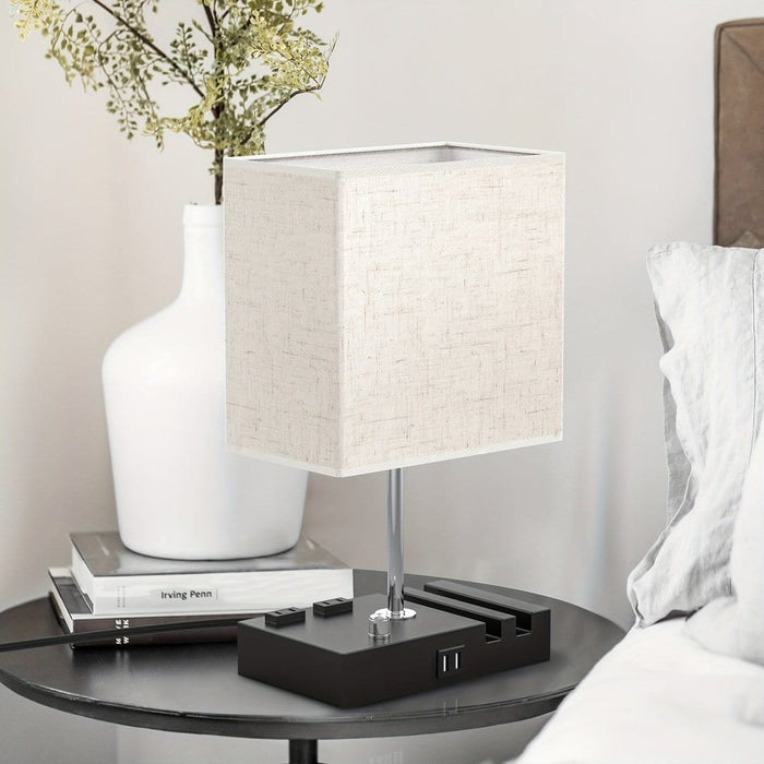 Bedside Lamps Table Lamp with 2 USB Ports, Modern Nightstand Lamp with 2 Phone Stands on NightStand-ErisView