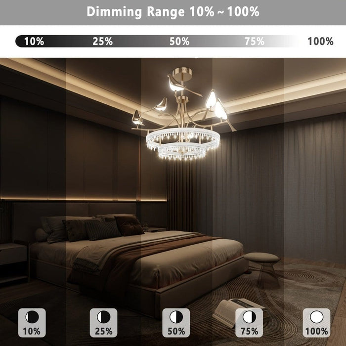 Bird Shaped Rose Gold Crystal Chandelier, Modern Luxury Chandelier with 6 Lights Remote Control-Dimming Range-ErisView
