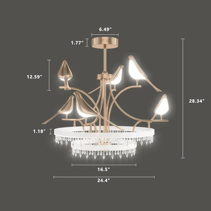 Bird Shaped Rose Gold Crystal Chandelier, Modern Luxury Chandelier with 6 Lights Remote Control for Dimension-ErisView