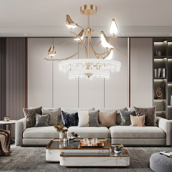 Bird Shaped Rose Gold Crystal Chandelier, Modern Luxury Chandelier with 6 Lights Remote Control for Living Room-ErisView