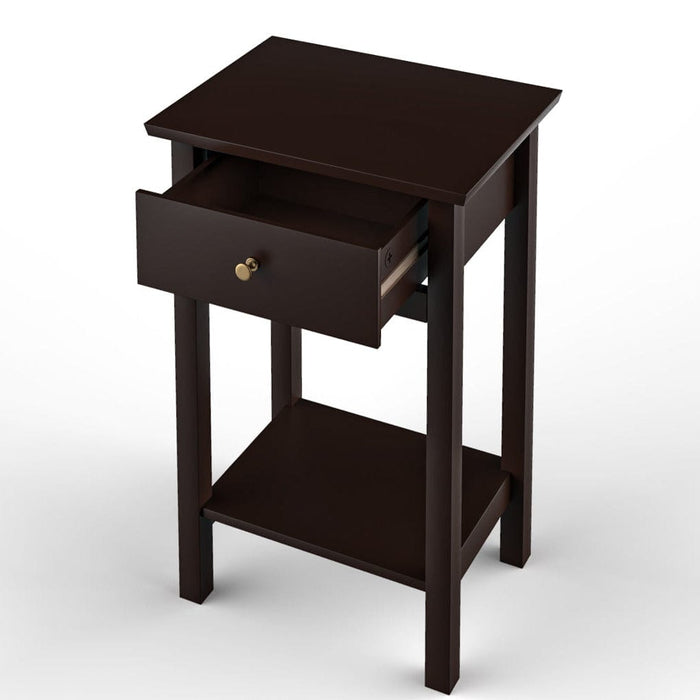 Black End Side Table with Storage Drawer Shelf-with Open Drawer-ErisView