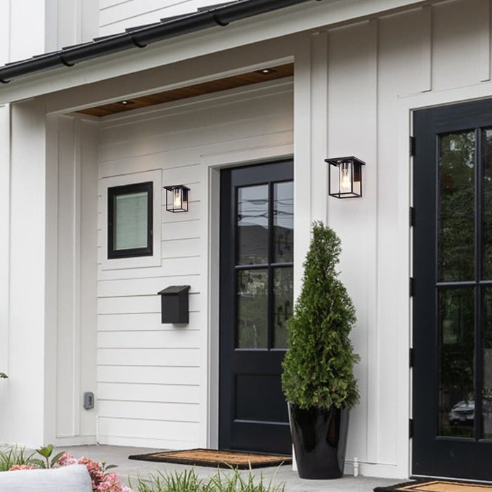 Black Outdoor Wall Light, Waterproof Modern Exterior Light Fixture Wall Sconce with Clear Glass Shade for Front Porch Patio Deck Garage ErisView