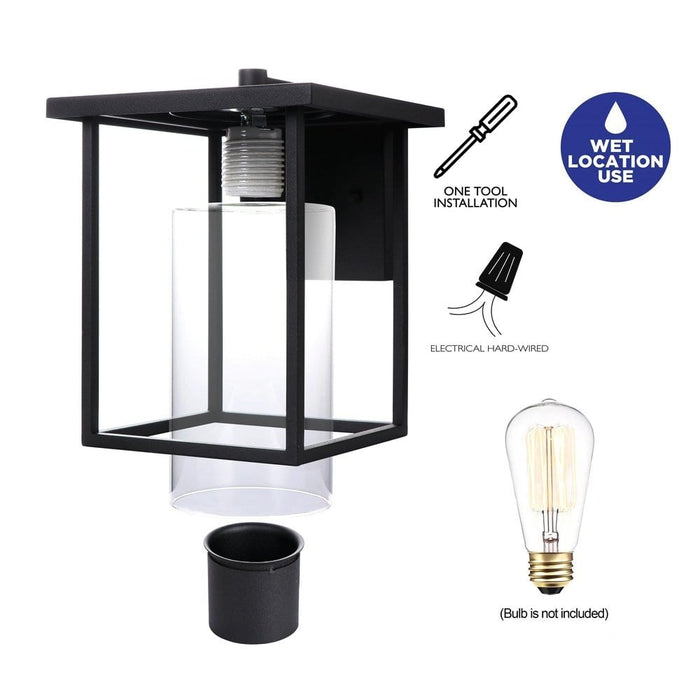 Black Outdoor Wall Light, Waterproof Modern Exterior Light Fixture Wall Sconce with Clear Glass Shade for Front Porch Patio Deck Garage ErisView