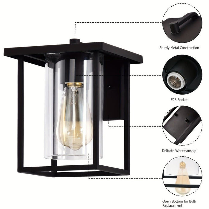 Black Outdoor Wall Light, Waterproof Modern Exterior Light Fixture Wall Sconce with Clear Glass Shade for Front Porch Patio Deck Garage ErisView