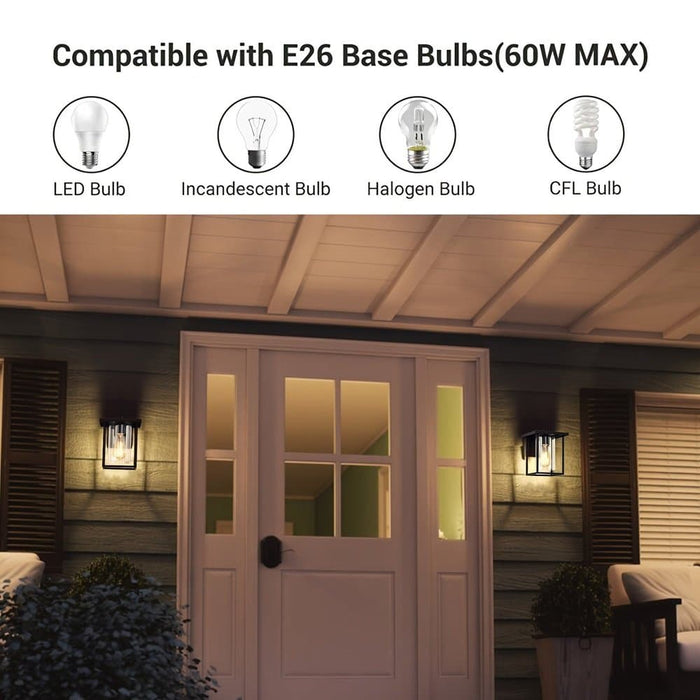 Black Outdoor Wall Light, Waterproof Modern Exterior Light Fixture Wall Sconce with Clear Glass Shade for Front Porch Patio Deck Garage ErisView