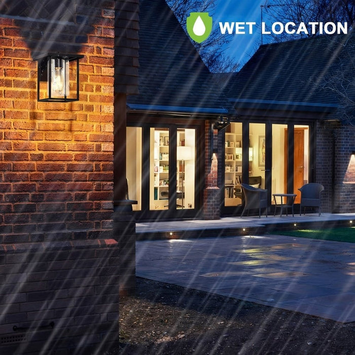 Black Outdoor Wall Light, Waterproof Modern Exterior Light Fixture Wall Sconce with Clear Glass Shade for Front Porch Patio Deck Garage ErisView