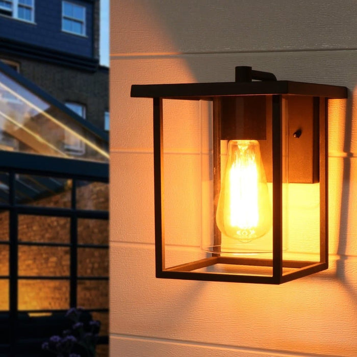 Black Outdoor Wall Light, Waterproof Modern Exterior Light Fixture Wall Sconce with Clear Glass Shade for Front Porch Patio Deck Garage ErisView