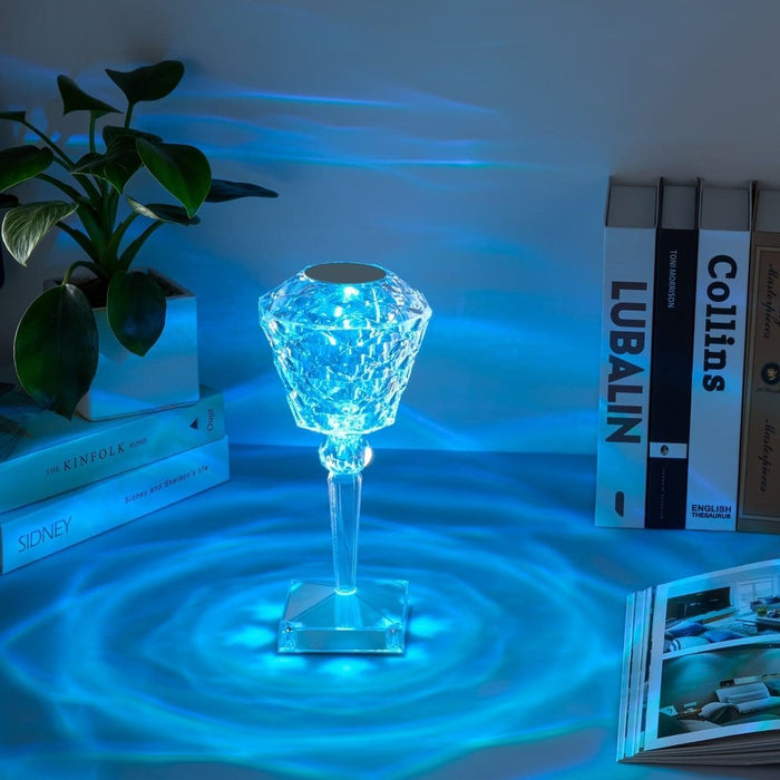 Diamond Shaped Crystal Rose Table Lamp, Touch Remote Control Desk Lamp for Living Room-Blue Light-ErisView