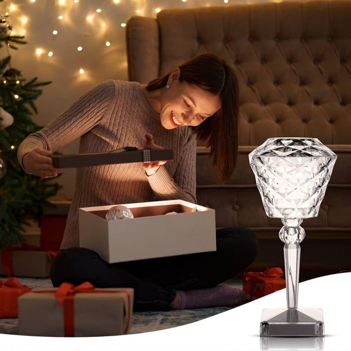 Diamond Shaped Crystal Rose Table Lamp, Touch Remote Control Desk Lamp for Living Room for Gift ErisView