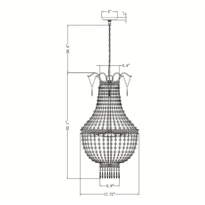 Dimmable Empire Chandelier, Luxury Hanging Ceiling Chandelier, Modern Crystal Chandelier Light for Dining Room Living Room Bedroom-Dimension-ErisView
