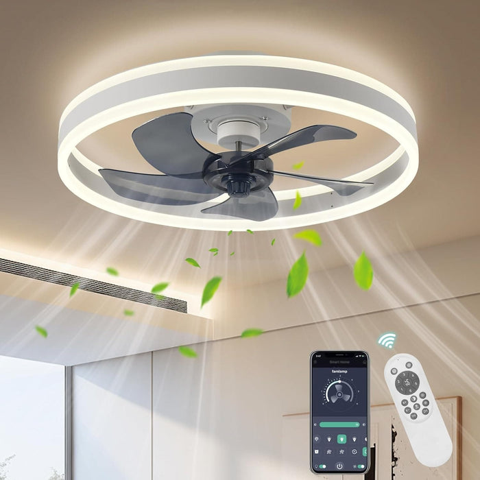 Fandelier for Bedroom, Ceiling Fans with Lights and Remote, Ceiling Fans Flush Mount Low Profile, Dimmable Brushed White Ceiling Fan-1-ErisView