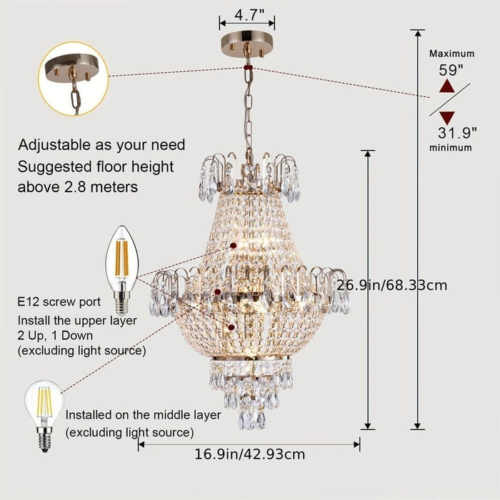 Gold Empire Crystal Chandelier, Luxury Chandelier for Living Room Dining Room Bedroom Hallway-Dimension-ErisView