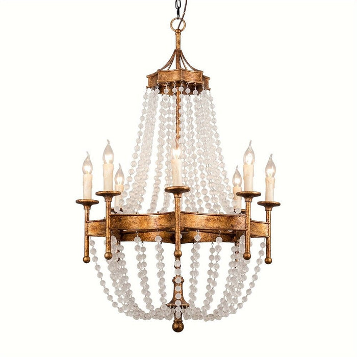 Gold Empire Crystal Chandelier, Wagon Wheel Crystal Chandelier with 8 Candle Shaped Lights-ErisView